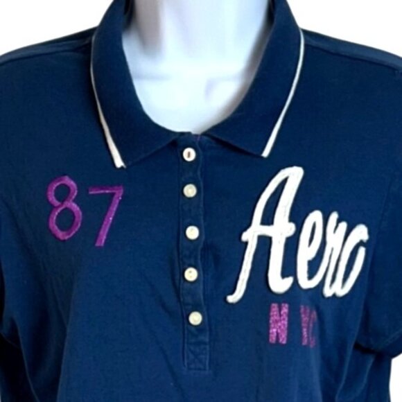 Aeropostale Heritage Applique Dark Blue Polo Shirt XL Womens Unisex XL - Picture 2 of 5